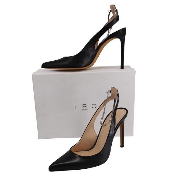 IRO Amore Leather Pump In Black Leather With Silver-Tone Snake Chain size 40 - Picture 1 of 15